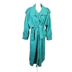 Vintage 90s Lifestyles by Mulberry Street teal green trench coat 10